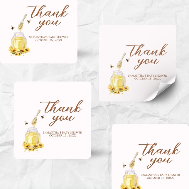 Pegatina Cuadrada Little Honey Baby Shower (A Little Honey is on the way Baby Shower Sticker
)