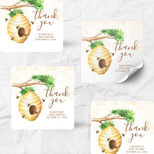 Pegatina Cuadrada Little Honey Bee Baby Shower