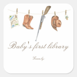 Pegatina Cuadrada Little Hunter Baby shower - baby's first library