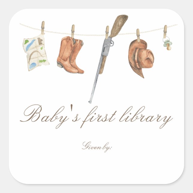 Pegatina Cuadrada Little Hunter Baby shower - baby's first library (Anverso)