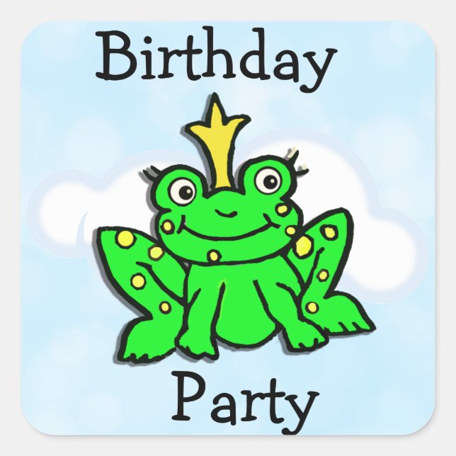 Pegatina Cuadrada Little Lime Green Frog Fairy Tale Cumpleaños (Anverso)