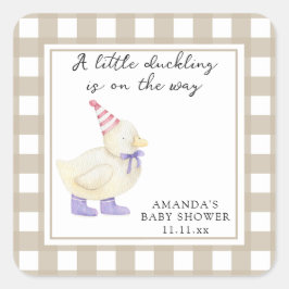 Pegatina Cuadrada Little Lucky Duck Baby Shower