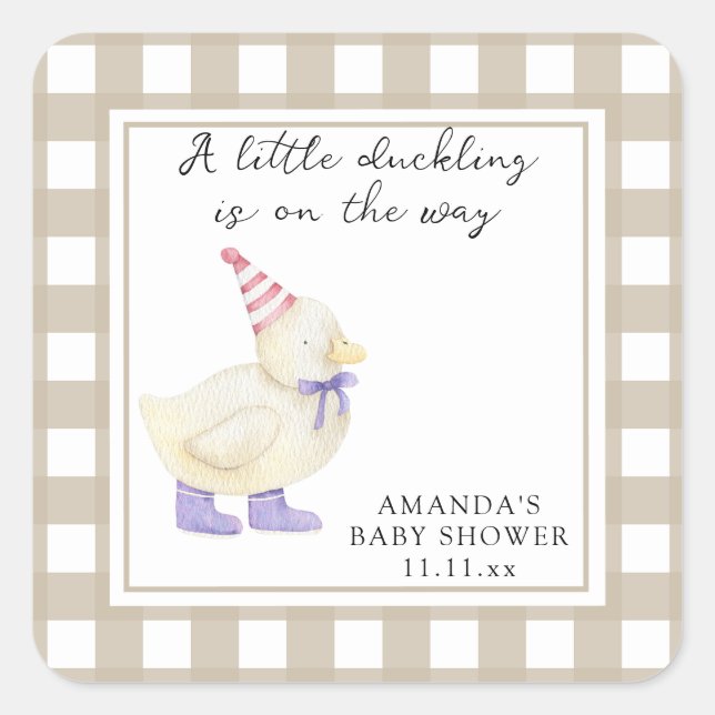Pegatina Cuadrada Little Lucky Duck Baby Shower (Anverso)