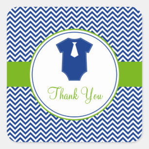 Pegatina Cuadrada Little Man Chevron Blue Green Baby Shower