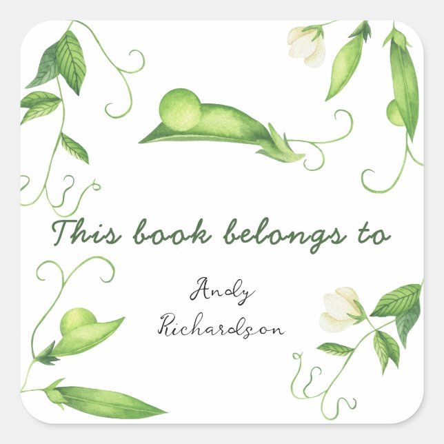 Pegatina Cuadrada Little Pea Baby Shower - Este libro pertenece a (Anverso)