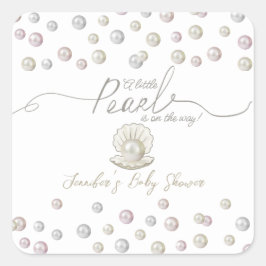 Pegatina Cuadrada Little Pearl Seashell Under Sea Baby Shower