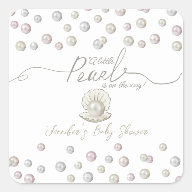 Pegatina Cuadrada Little Pearl Seashell Under Sea Baby Shower (Anverso)