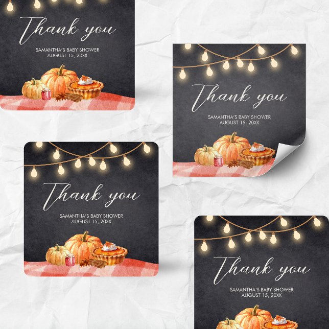 Pegatina Cuadrada Little Pumpkin Autumn Picnic Baby Shower (Pumpkin Fall Baby Shower Square Sticker)