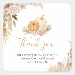Pegatina Cuadrada Little Pumpkin Boho Fall Flour Gracias