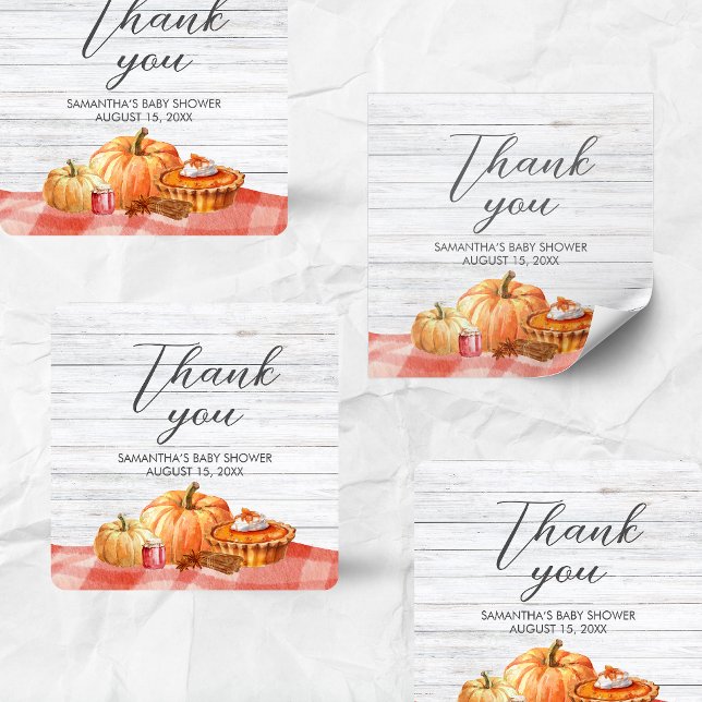 Pegatina Cuadrada Little Pumpkin Fall Picnic Baby Shower (Pumpkin Fall Baby Shower Square Sticker)