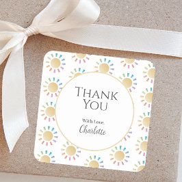 Pegatina Cuadrada Little Rainbow Sunshine Baby Shower Gracias