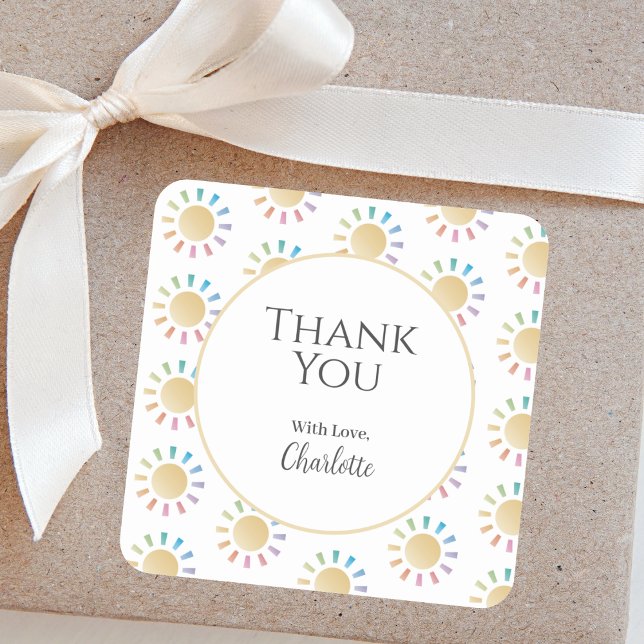 Pegatina Cuadrada Little Rainbow Sunshine Baby Shower Gracias (Subido por el creador)