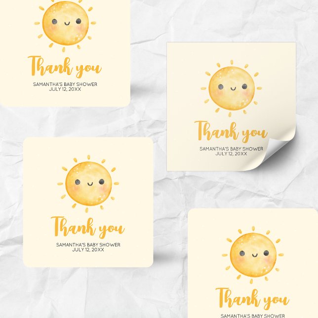 Pegatina Cuadrada Little Ray of Sunshine Baby Shower (Little Ray of Sunshine Boho Baby Shower Square Sticker )