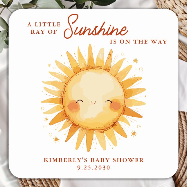 Pegatina Cuadrada Little Ray of Sunshine Boho Cute Sun Baby Shower (Subido por el creador)