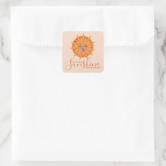 Pegatina Cuadrada Little Ray of Sunshine Watercolor Baby Shower