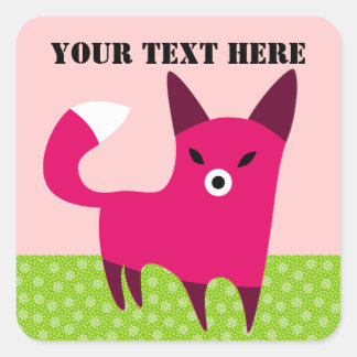 Pegatina Cuadrada Little Red Fox con texto Personalizado