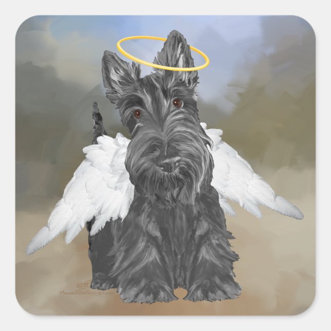 Pegatina Cuadrada Little Scottie Angel (Anverso)