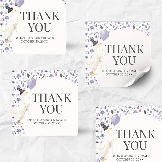 Pegatina Cuadrada Little Silly Goose Baby Shower (Silly Little Goose Halloween Baby Shower Sticker)