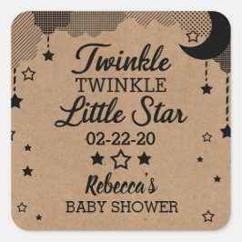 Pegatina Cuadrada Little Star Baby Shower Kraft Paper Look Thank