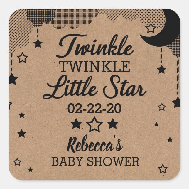 Pegatina Cuadrada Little Star Baby Shower Kraft Paper Look Thank (Anverso)