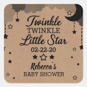 Pegatina Cuadrada Little Star Baby Shower Kraft Paper Look Thank