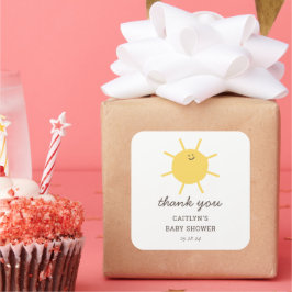 Pegatina Cuadrada Little Sunshine Baby Shower Gracias
