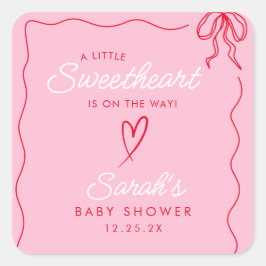 Pegatina Cuadrada Little Sweatheart Valentines Red Baby Shower rosa