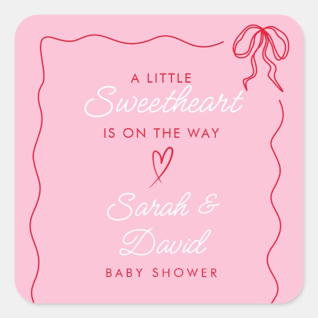 Pegatina Cuadrada Little Sweatheart Valentines Red Baby Shower rosa (Anverso)