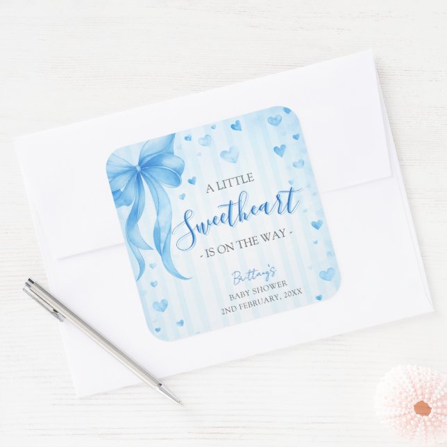 Pegatina Cuadrada Little Sweetheart Valentines Baby Shower  (Sobre)