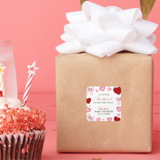 Pegatina Cuadrada Little Sweetheart Valentines Day Baby Shower (Fiesta)