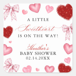 Pegatina Cuadrada Little Sweetheart Valentines Day Baby Shower