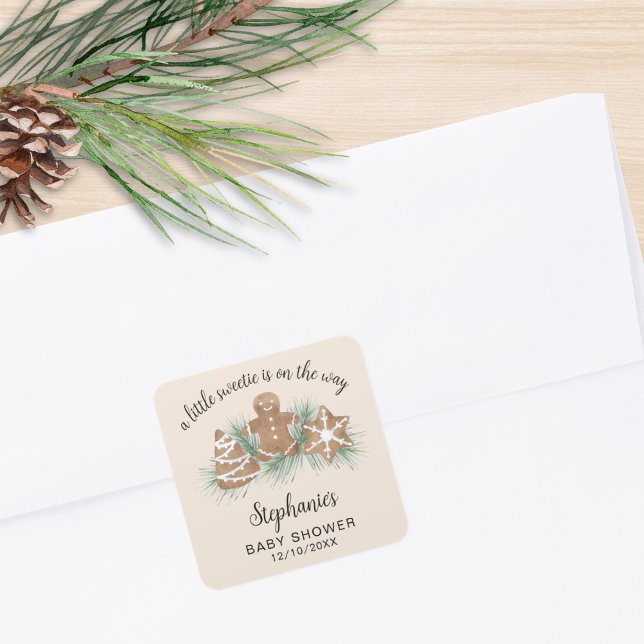 Pegatina Cuadrada Little Sweetie Gingerbread Baby Shower (Subido por el creador)