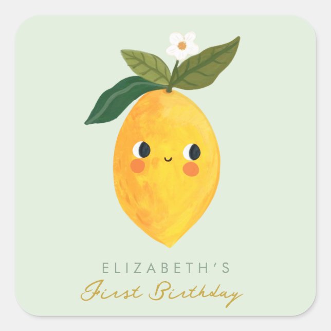 Pegatina Cuadrada Little Sweetie Lemon First Birday (Anverso)