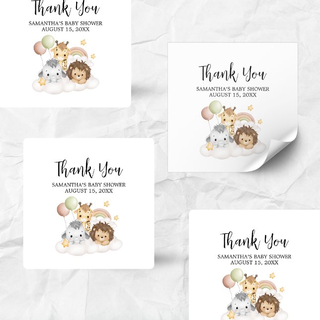 Pegatina Cuadrada Little Wild One Cute Baby Shower Square (ittle Wild One Safari Animals Cute Baby Shower Square Sticker)