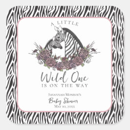 Pegatina Cuadrada Little Wild One Zebra Safari Baby Shower Thank You