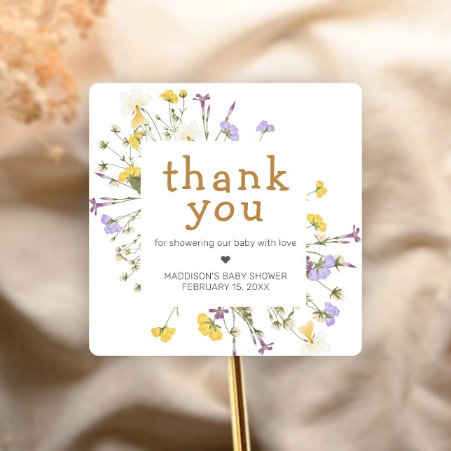Pegatina Cuadrada Little Wildflower Baby Shower (Wildflower Baby Shower Sticker)