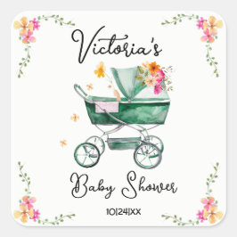 Pegatina Cuadrada Little Wildflower Baby Shower