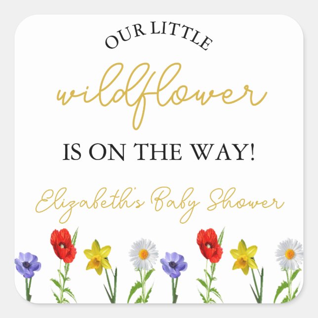 Pegatina Cuadrada Little Wildflower Baby Shower (Anverso)