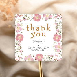 Pegatina Cuadrada Little Wildflower Boho Baby Shower