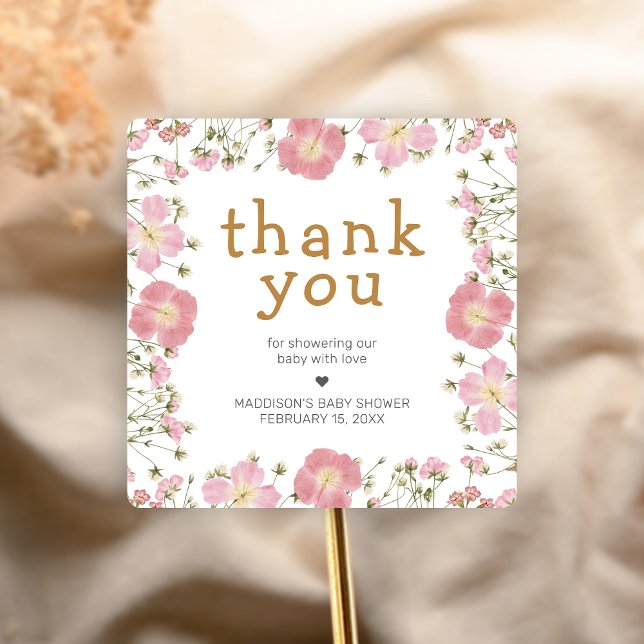 Pegatina Cuadrada Little Wildflower Boho Baby Shower (Little Wildflower Baby Shower Sticker)