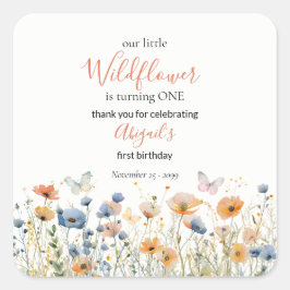 Pegatina Cuadrada Little Wildflower Butterfly Meadow 1st Birthday