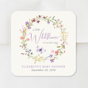 Pegatina Cuadrada Little Wilflower Watercolor Bebé Shower