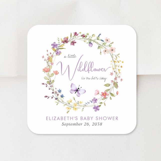 Pegatina Cuadrada Little Wilflower Watercolor Bebé Shower (Subido por el creador)