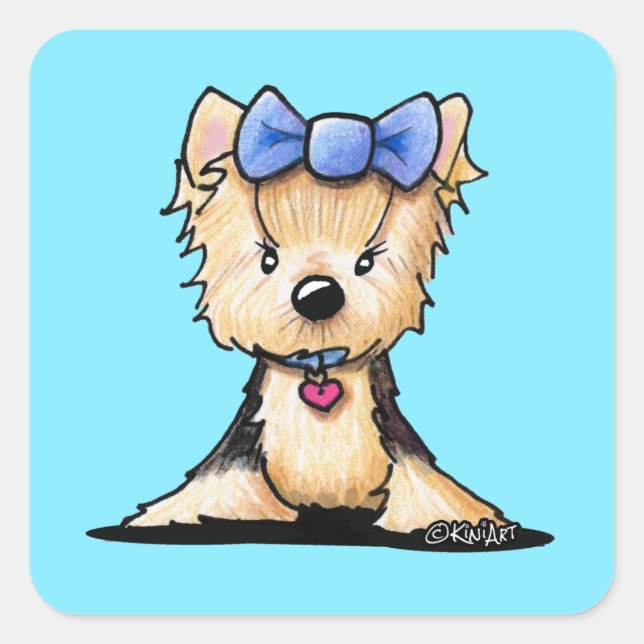 Pegatina Cuadrada Little Yorkie Boo (Anverso)