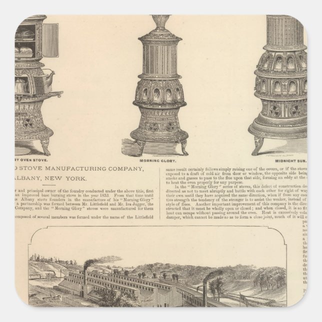 Pegatina Cuadrada Littlefield Stove Manufacturing Company (Anverso)