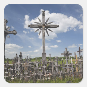 Pegatina Cuadrada Lituania Central, Lituania, Siauliai, colina 7