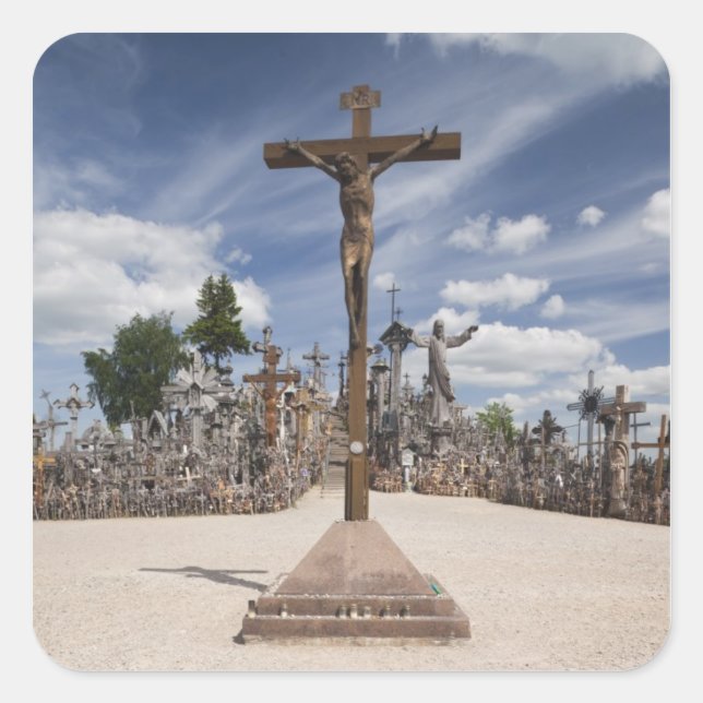 Pegatina Cuadrada Lituania, Lituania central, Siauliai, colina 6 (Anverso)