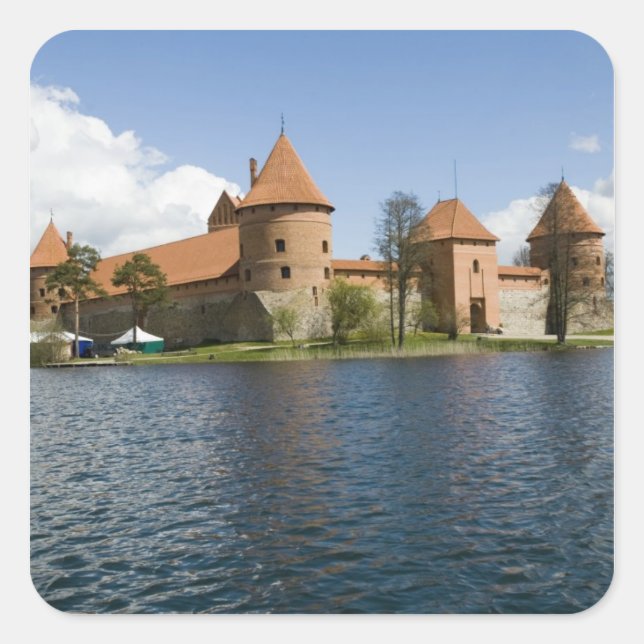 Pegatina Cuadrada Lituania, Trakai. Castillo de la Isla 3 (Anverso)