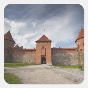Pegatina Cuadrada Lituania, Trakai, Parque Nacional Histórico de Tra