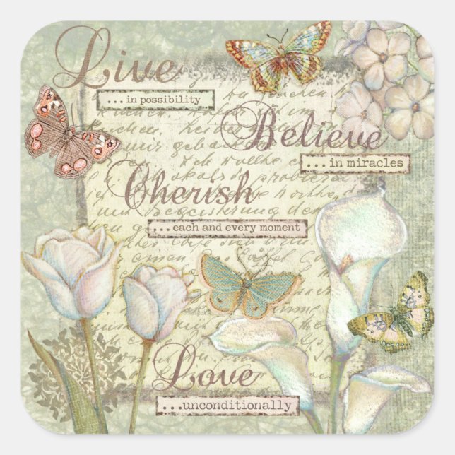 Pegatina Cuadrada Live Believe Cherish (Anverso)